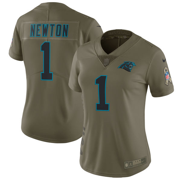 Women Carolina Panthers #1 Newton Nike Olive Salute To Service Limited NFL Jerseys->women nfl jersey->Women Jersey